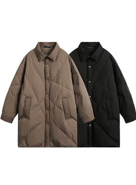 SEVENNOS-菱格翻领长款薄羽绒 8133