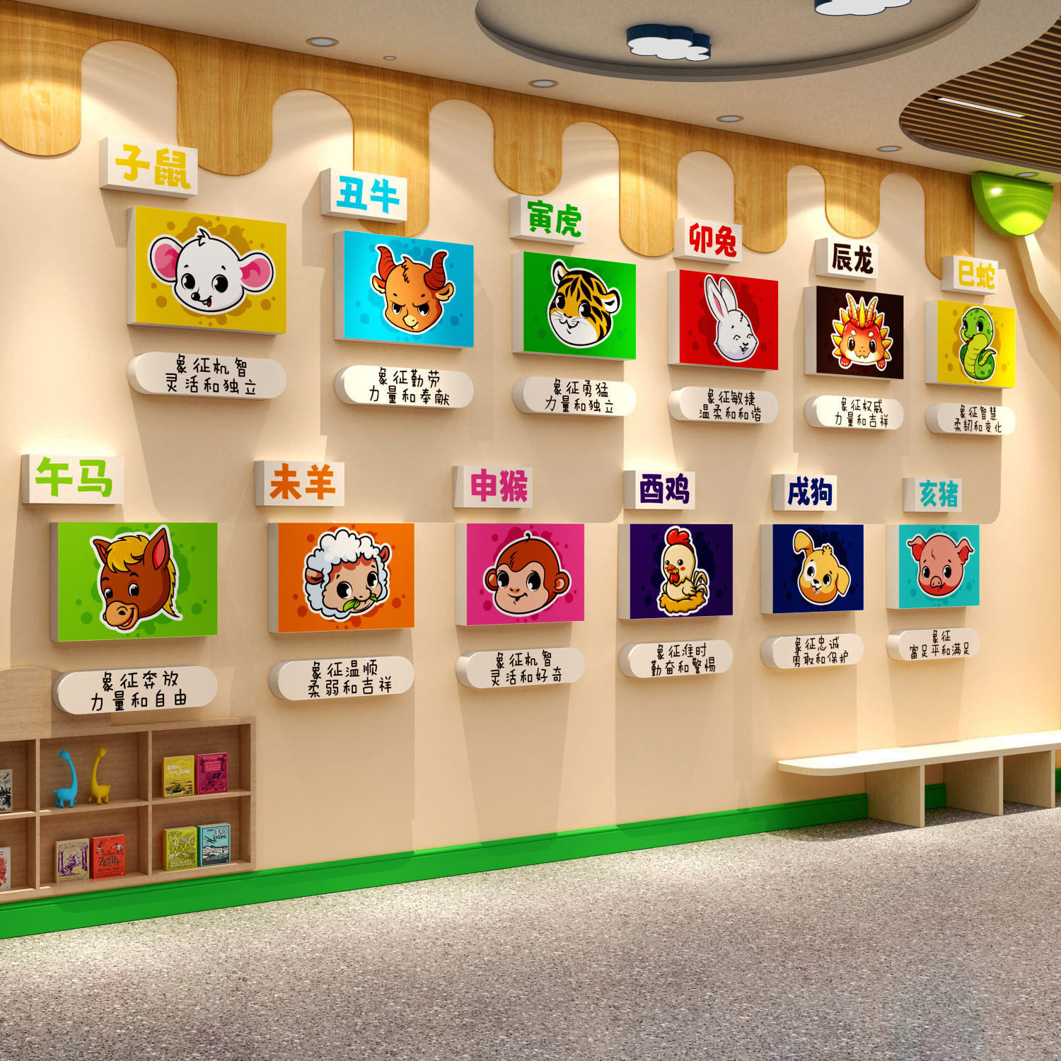 12十二生肖幼儿园环创走廊楼梯墙面装饰贴画传统文化教室背景布置