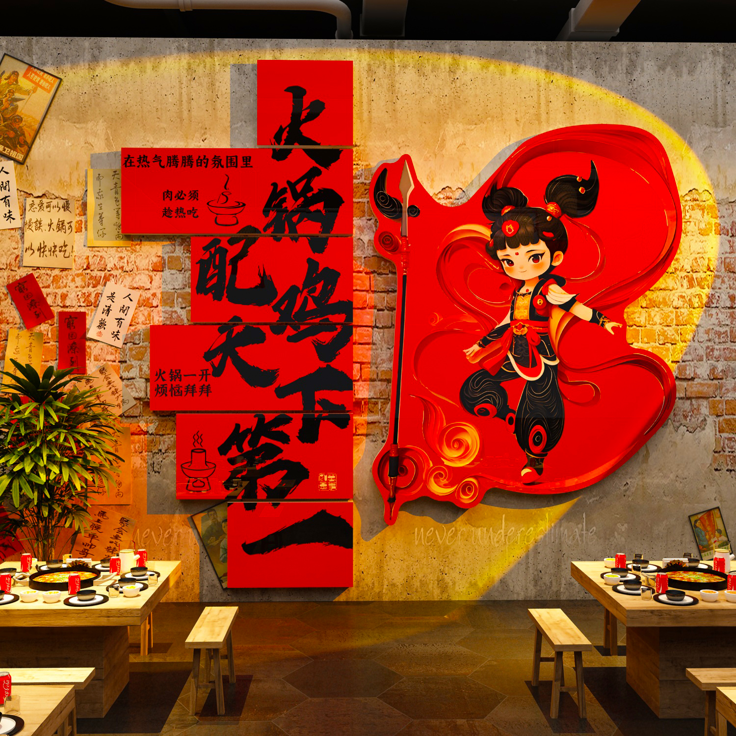 市井风格软装饰地摊火锅店墙面