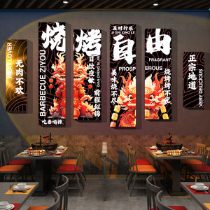 网红国潮风烧烤肉串饭店装饰品创意墙面小酒吧馆餐饮文化壁纸贴画