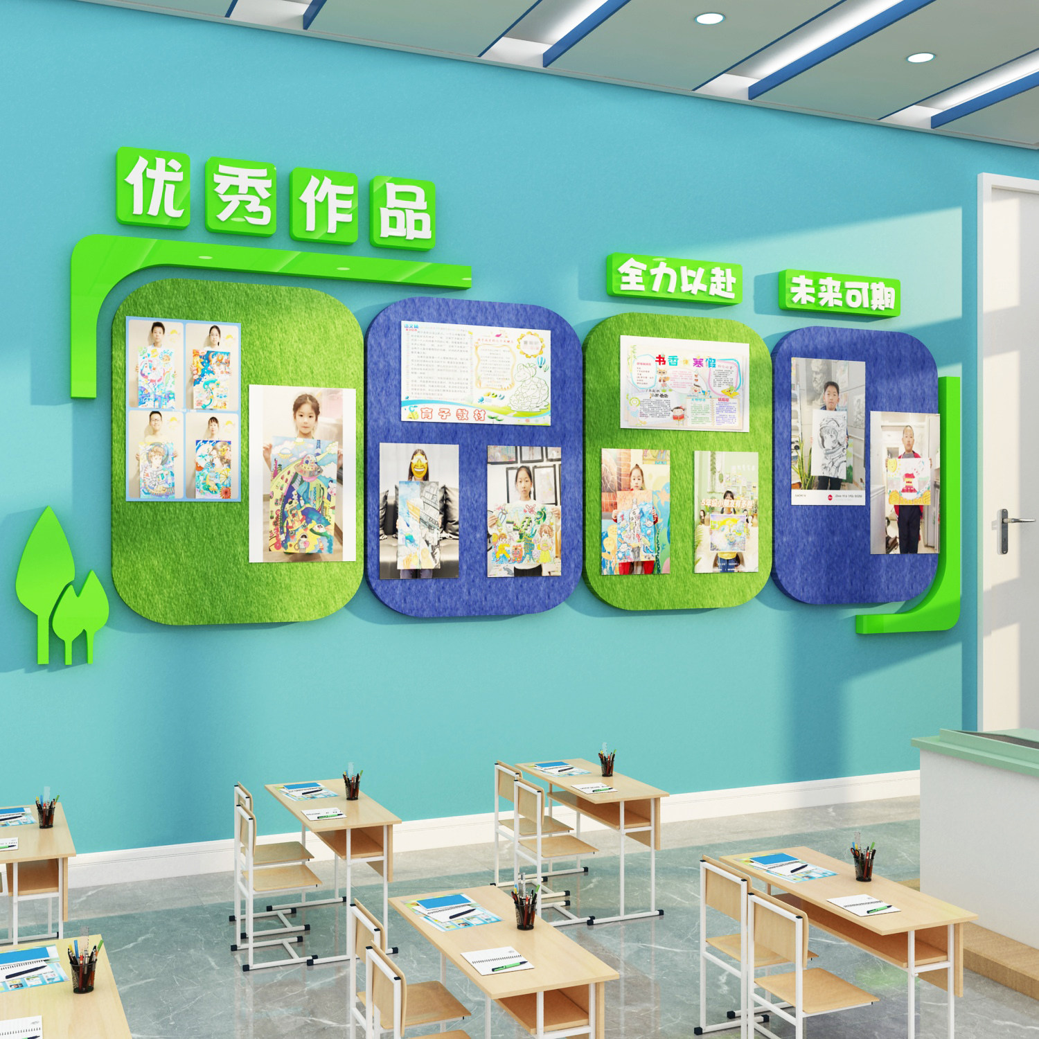毛毡板美术作品展示墙贴面画室环创教布置装饰机构文化公告栏互动