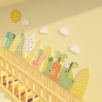 恐龙幼儿园环创设主题楼梯背景墙面装饰成品环境布置材料踢脚线贴