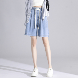直筒阔腿短裤 宽松冰丝薄款 子 高中初中学生少女夏季 天丝五分牛仔裤