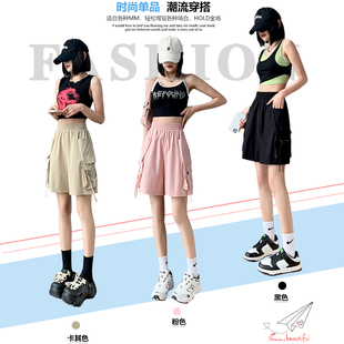运动速干2025新款 卡其色工装 宽松直筒休闲大码 女夏五分裤 学生 短裤