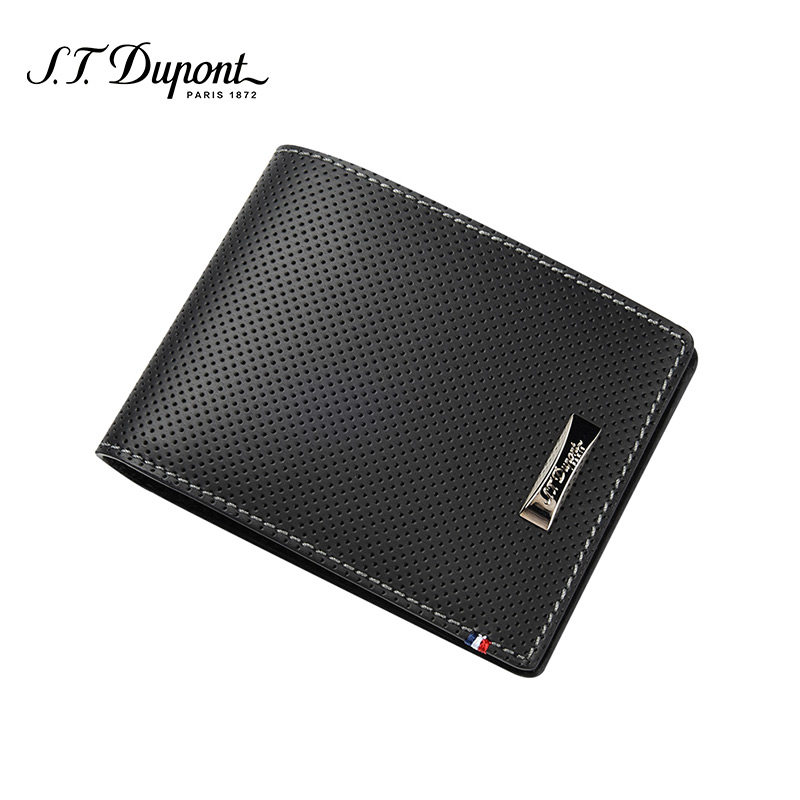 S．T．Dupont/都彭简约风镂空花纹皮夹 法式三色旗标钱包170401