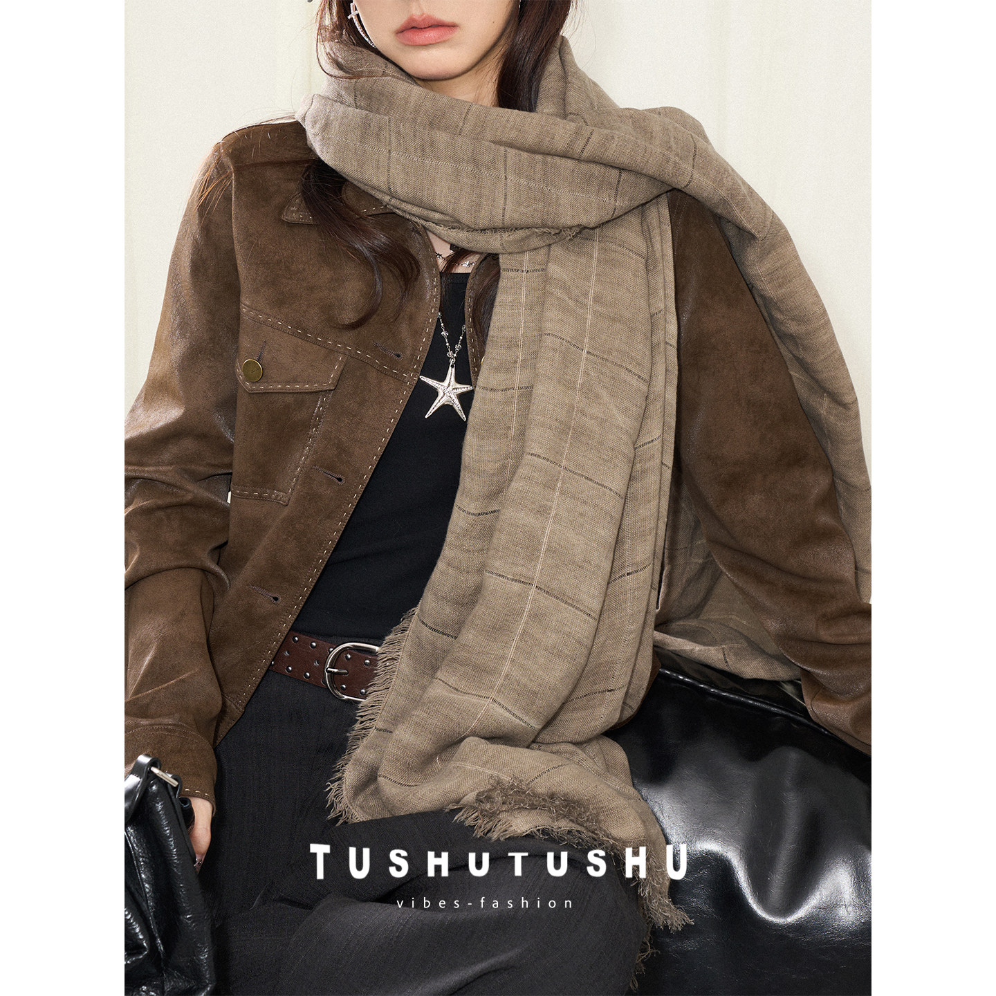 TUshu/长期主义～复古毛边感宽版围巾女秋冬保暖防寒棉麻围脖披肩