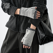 TUshu 废土中性风～露指手套半截式 破边设计手套复古时髦百搭保暖