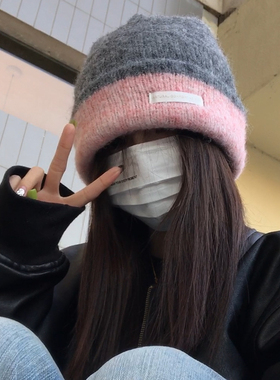 TUshu/双面实用款～大版慵懒感针织帽子冬季保暖防寒堆堆帽护耳帽