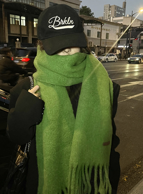 TUshu/复古氛围感不焦绿～冬季羊毛混纺围巾ins保暖防寒围脖时髦