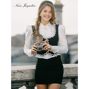 【明星同款】NanaJacqueline法式摩登诗篇套装女拆卸领结复古衬衫