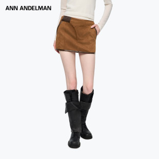 26春季 棕色麂皮解构皮裙高腰A字短裙复古半身裙 新款