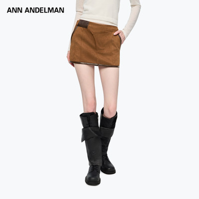 ANN ANDELMAN26春季新款棕色麂皮解构皮裙高腰A字短裙复古半身裙