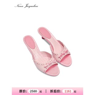 Nanajacqueline带蝴蝶结的色块拖鞋，覆古女士45毫米平底鞋，高端