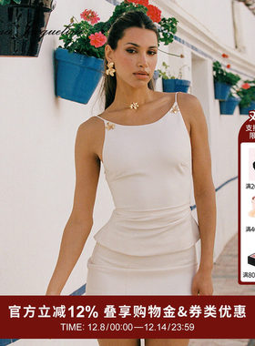 NanaJacqueline绝美时尚套装女新款千金贵气金色花朵复古遮肚上衣