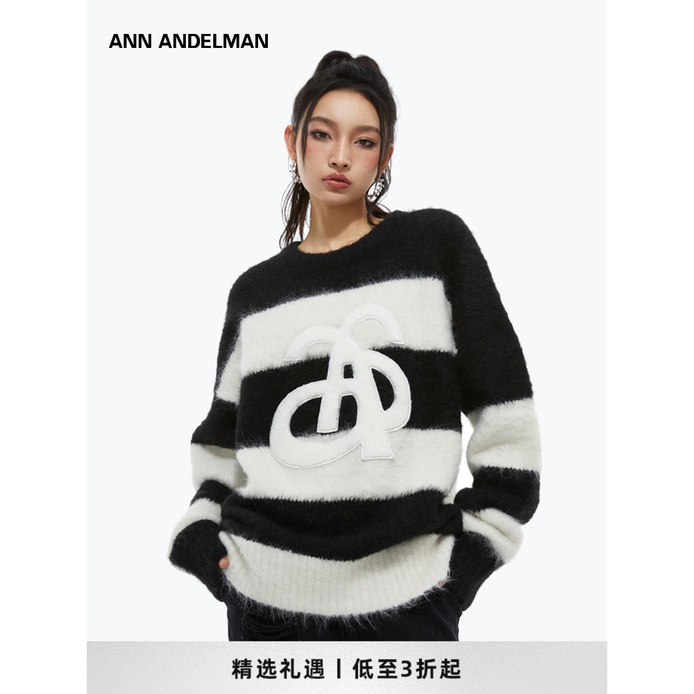 【精选6折】黑白条纹套头毛衣休闲慵懒风羊毛针织衫