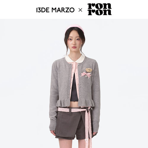 RONRON x 13DE MARZO联名系列蝴蝶结小熊开衫女2025秋冬新款外套