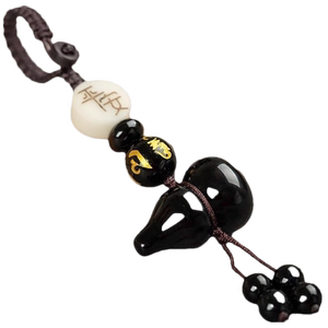 汽车钥匙扣挂件天然黑曜石葫芦六字真言平安饰品创意包挂饰男女