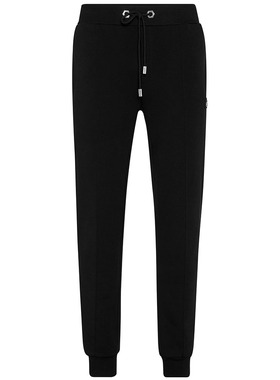 PHILIPP PLEIN/菲利浦·普莱因男士黑色棉质束脚休闲运动长裤