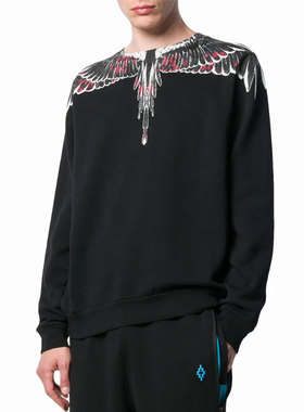 MARCELO BURLON 马塞洛布隆新款黑色棉质翅膀印花男女款长袖卫衣