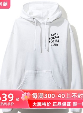 ASSC 男女同款棉质字母印花短袖卫衣 街拍同款白色连帽卫衣袋鼠兜