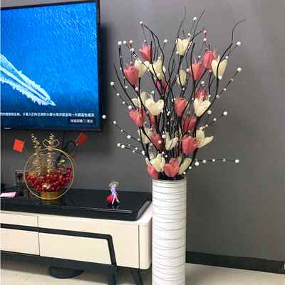 叶脉落地假花干枝摆件装饰电视柜