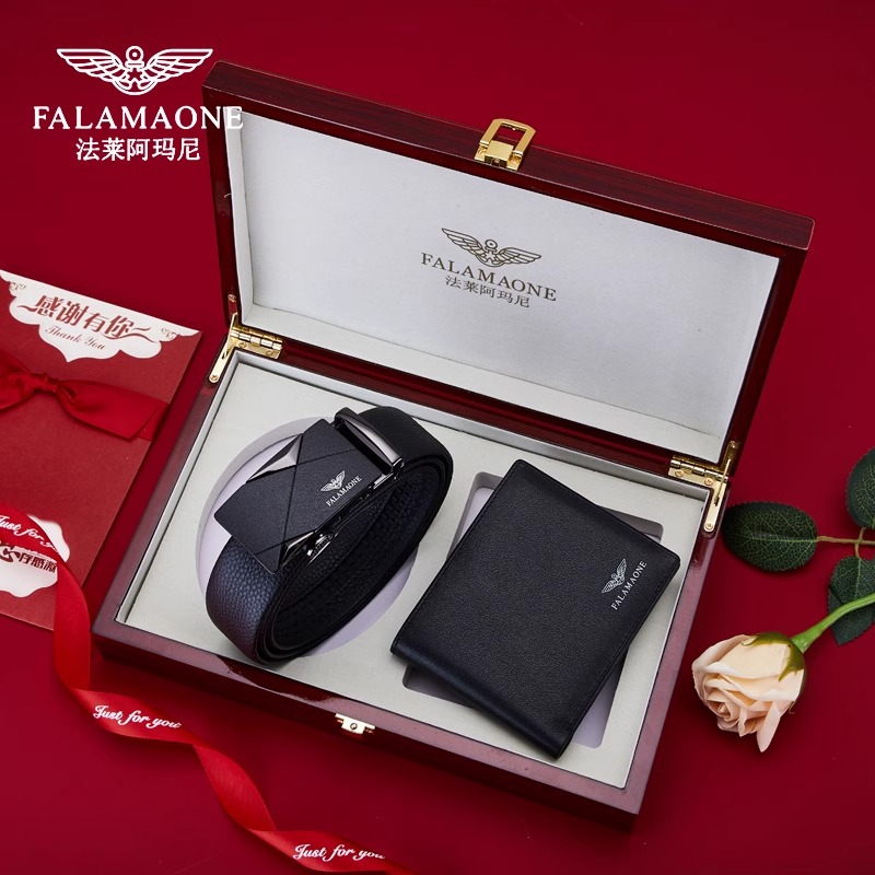 法莱阿玛尼皮带钱包礼盒套装真皮高档生日礼物送男友父亲牛皮腰带