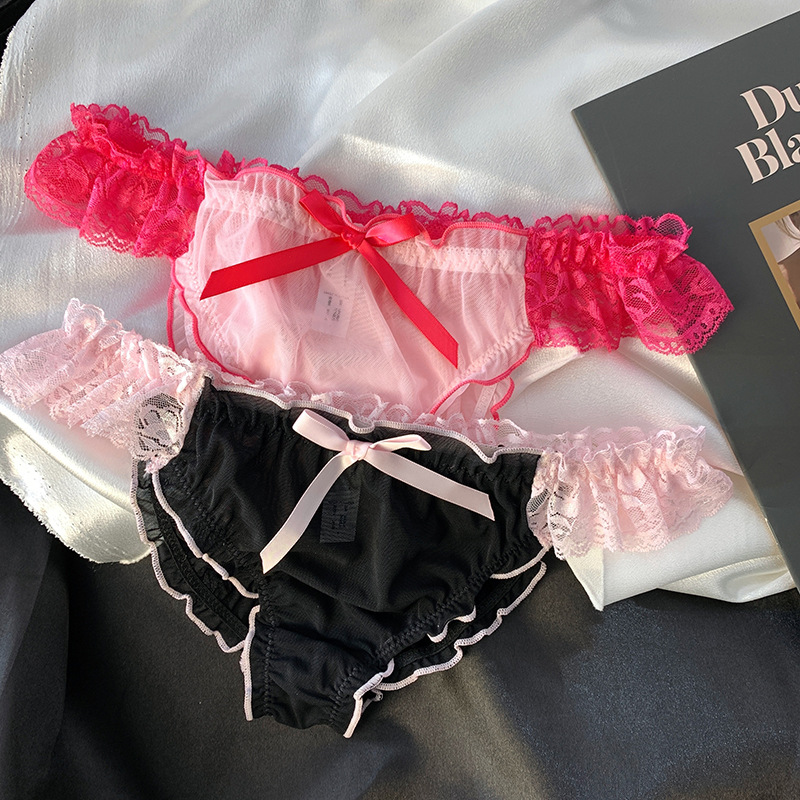 性感透明蕾丝三角裤女士低腰蕾丝边内裤女生情趣诱惑半包臀纯欲风