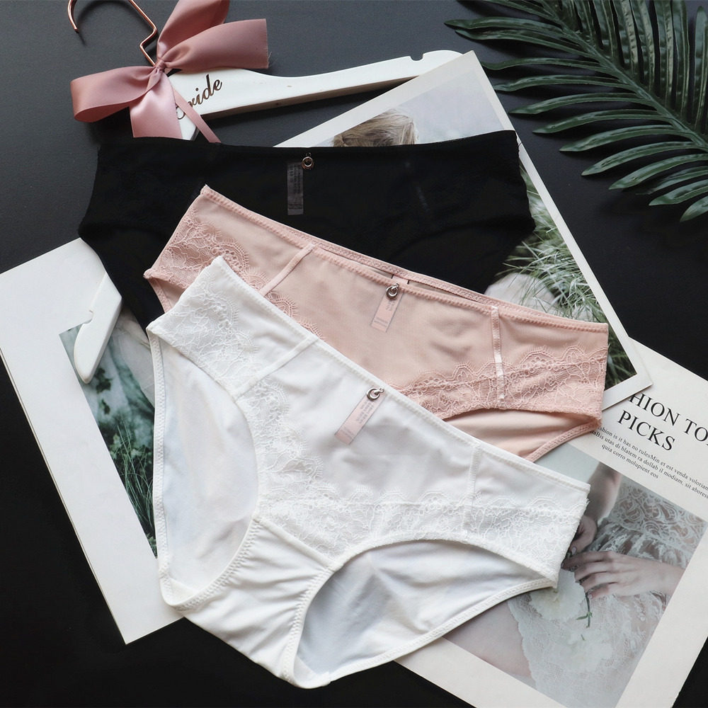 品质内裤女透气性感蕾丝低腰三角裤少女舒适透气提臀冰丝透明短裤