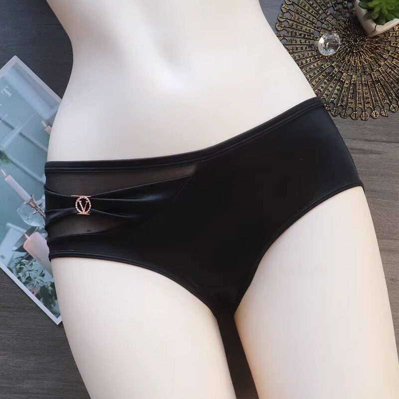 油光绸缎性感内裤女透明网纱低腰透气舒适女士三角裤7A抗菌短裤头