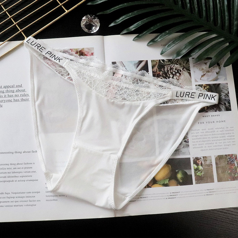 欧美辣妹细带性感女士低腰拼接蕾丝内裤女冰丝透气女式三角裤PINK