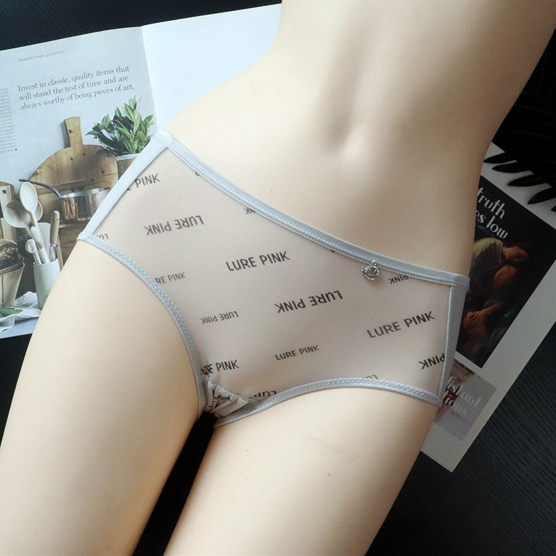 超薄网纱透气性感内裤女字母印花三角裤情趣短裤透明透视小仙女