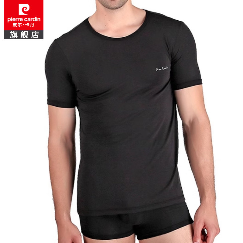 Pierre Cardin/皮尔卡丹T恤长绒棉弹力圆领短袖衫男士打底衫