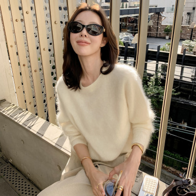 2025秋季新款女装95羊毛5山羊绒 一体机拉绒宽松韩版套头针织衫