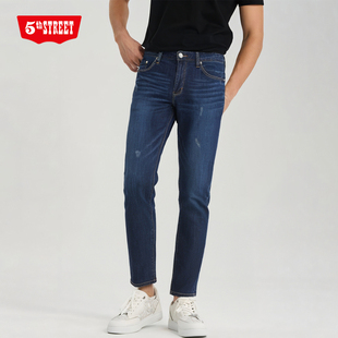第五街春季微弹软牛仔裤潮男装低腰休闲修身小直筒长裤615012-171