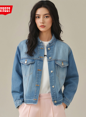 第五街5th street女装甜美百搭短款毛边牛仔夹克外套350682-221