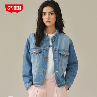 毛边牛仔夹克外套350682 甜美百搭短款 221 street女装 第五街5th
