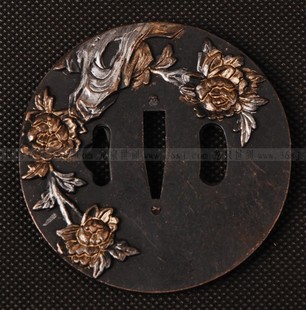 龙泉世剑 全新双色牡丹 合金刀镡 通用刀剑配件刀镡  日本装具