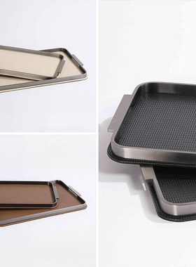 北欧枪黑色边框托盘金属皮革托盘摆件客厅杂物收纳盘茶几桌面托盘