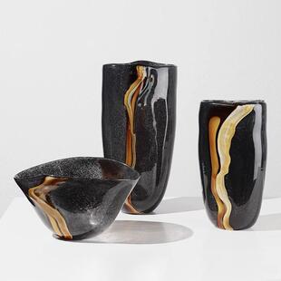 轻奢高级感艺术玻璃花瓶花艺套装果盘样板间售楼处酒店玄关装饰品