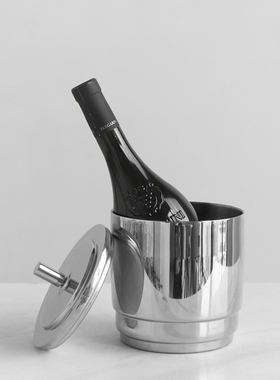 现代轻奢不锈钢提盖小冰桶网红香槟桶家用创意冰镇红酒冰块收纳桶