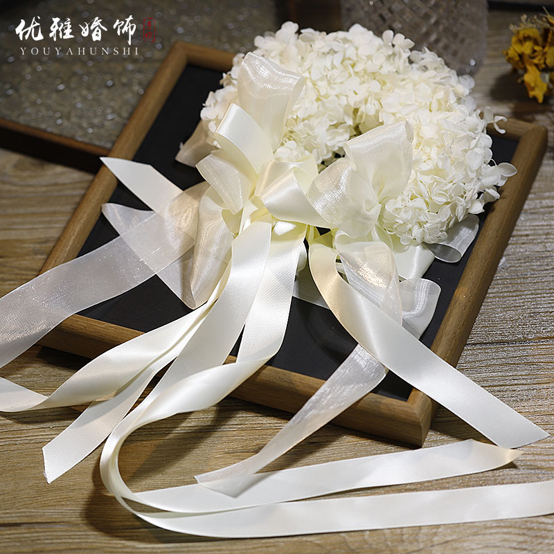 超仙森系白色永生花蝴蝶结发圈