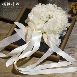 超仙森系白色永生花蝴蝶结发圈头饰新娘结婚婚纱旅拍造型发饰头花