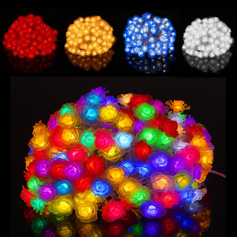 led玫瑰花串灯七彩闪灯少女心房间卧室布置春节过年装饰用小彩灯