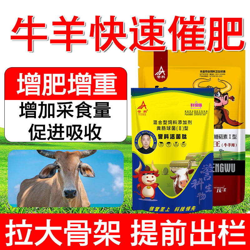 誉科膘王活菌肽黄金搭档牛羊专用拉骨架催肥促消化去控油正品标王