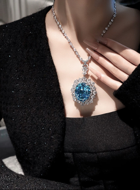 超大克拉海蓝宝晚宴款项链S925银