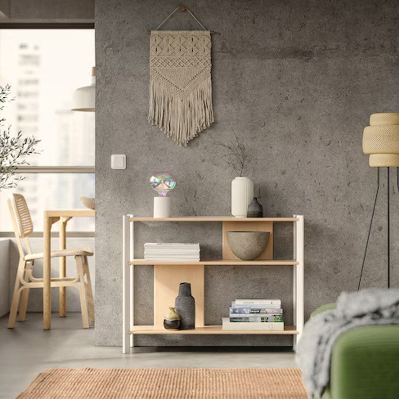 IKEA宜家耶特斯达边桌白色浅竹95x30厘米家用简约现代床边桌茶几