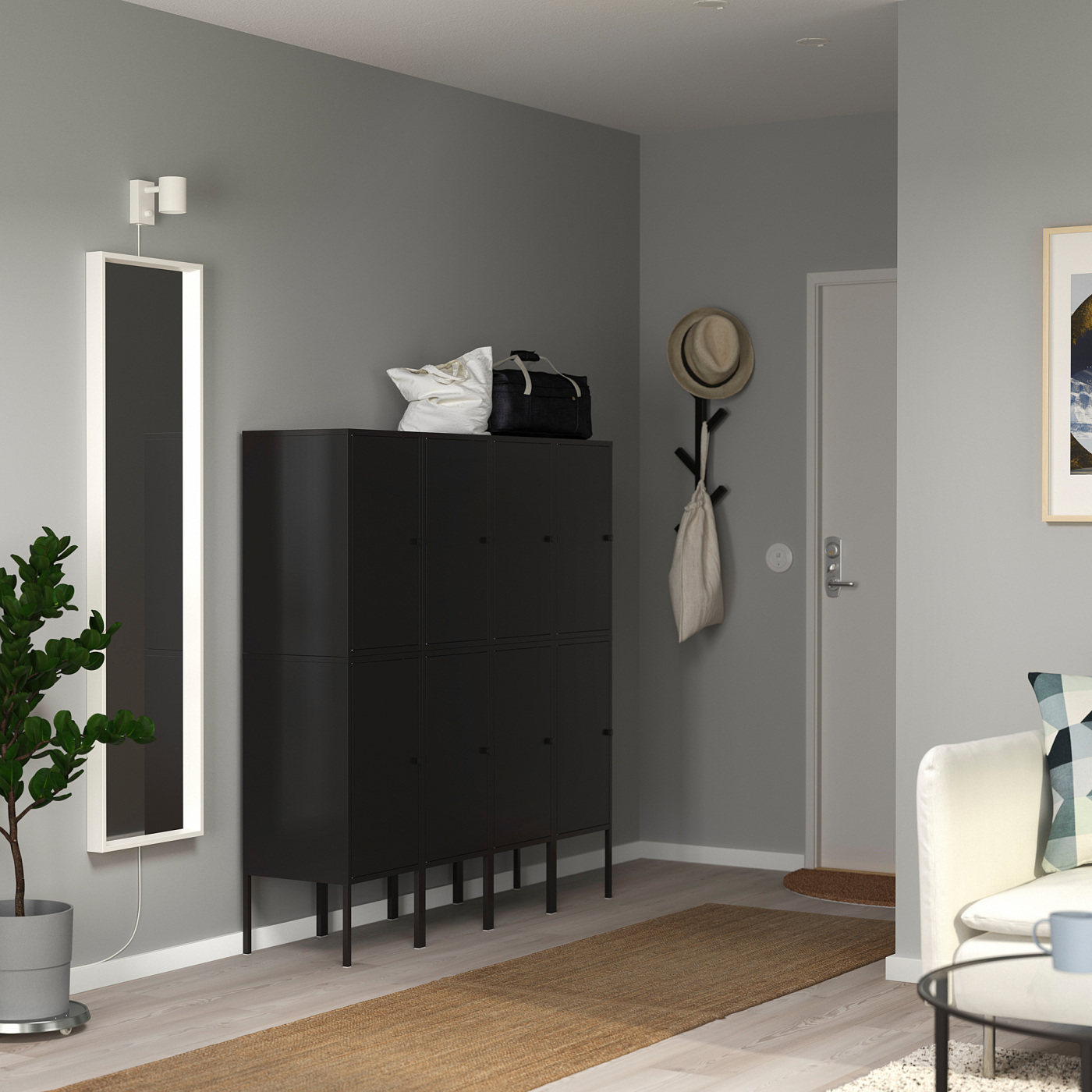 IKEA宜家代购利克胡储物组合煤黑色140x35x142厘米收纳置物柜