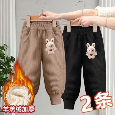 拉布布男女童秋冬新款加绒加厚灯芯绒长裤儿童保暖运动裤洋气裤子