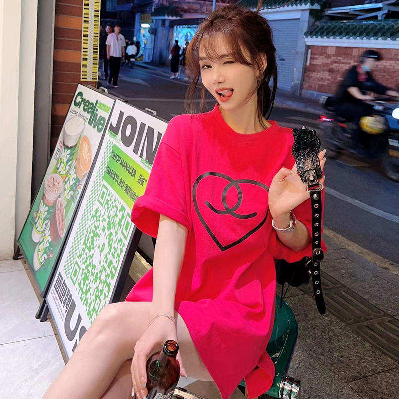 卡卡女装官方旗舰正品韩版不挑人宽松大版T恤爱心纯色短袖上衣女