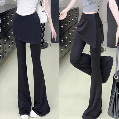 卡卡正品微喇裤假两件高腰显瘦